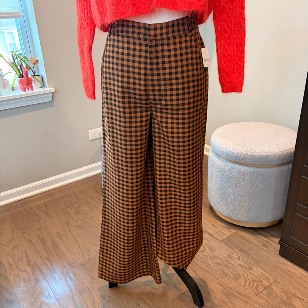 ✨Free People (NWT) Plaid Wide-Leg Pants - Brown Size 4✨